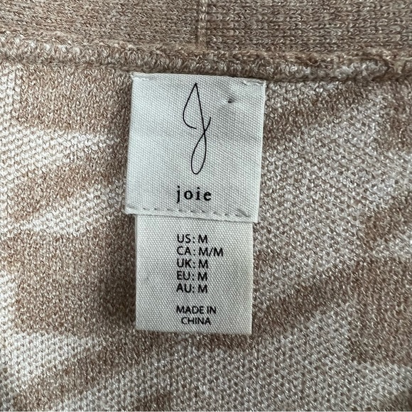 Joie Houndstooth Light Brown Puff Sleeve Cardigan Sweater Womens Size Medium - Picture 6 of 8